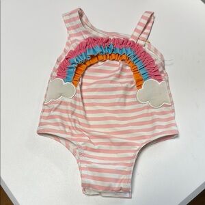 Striped Pink Baby Swimsuit with Rainbow Design